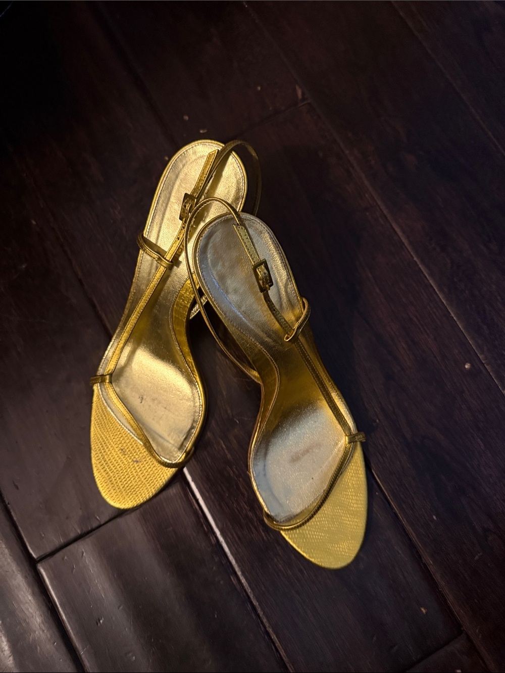 BCBGMAXAZRIA Gold Slingback Stiletto Sandals - Women's Evening Shoes, 391/2 EUC. - Picture 3 of 11